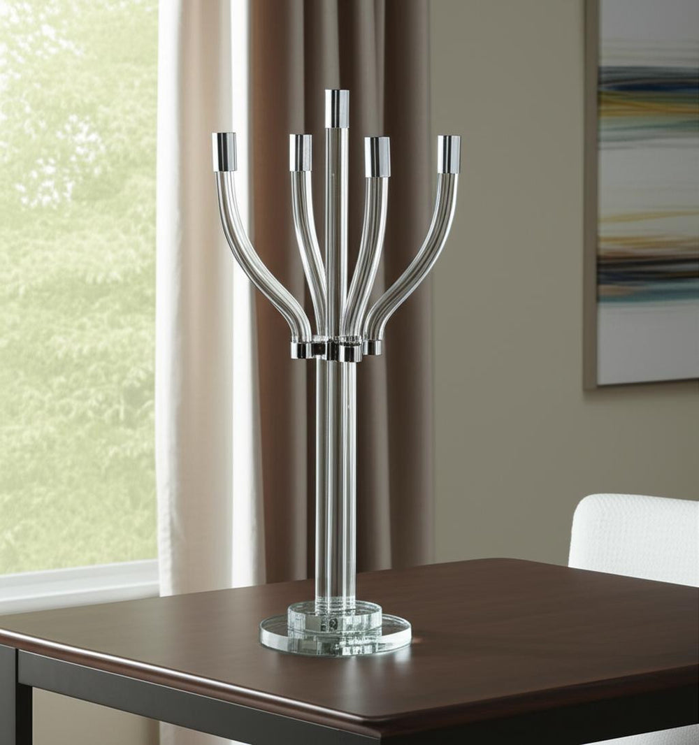 Homeroots 20" Clear And Silver Crystal Tabletop Candelabra - Elegant Centerpiece For Modern Home Décor   590247