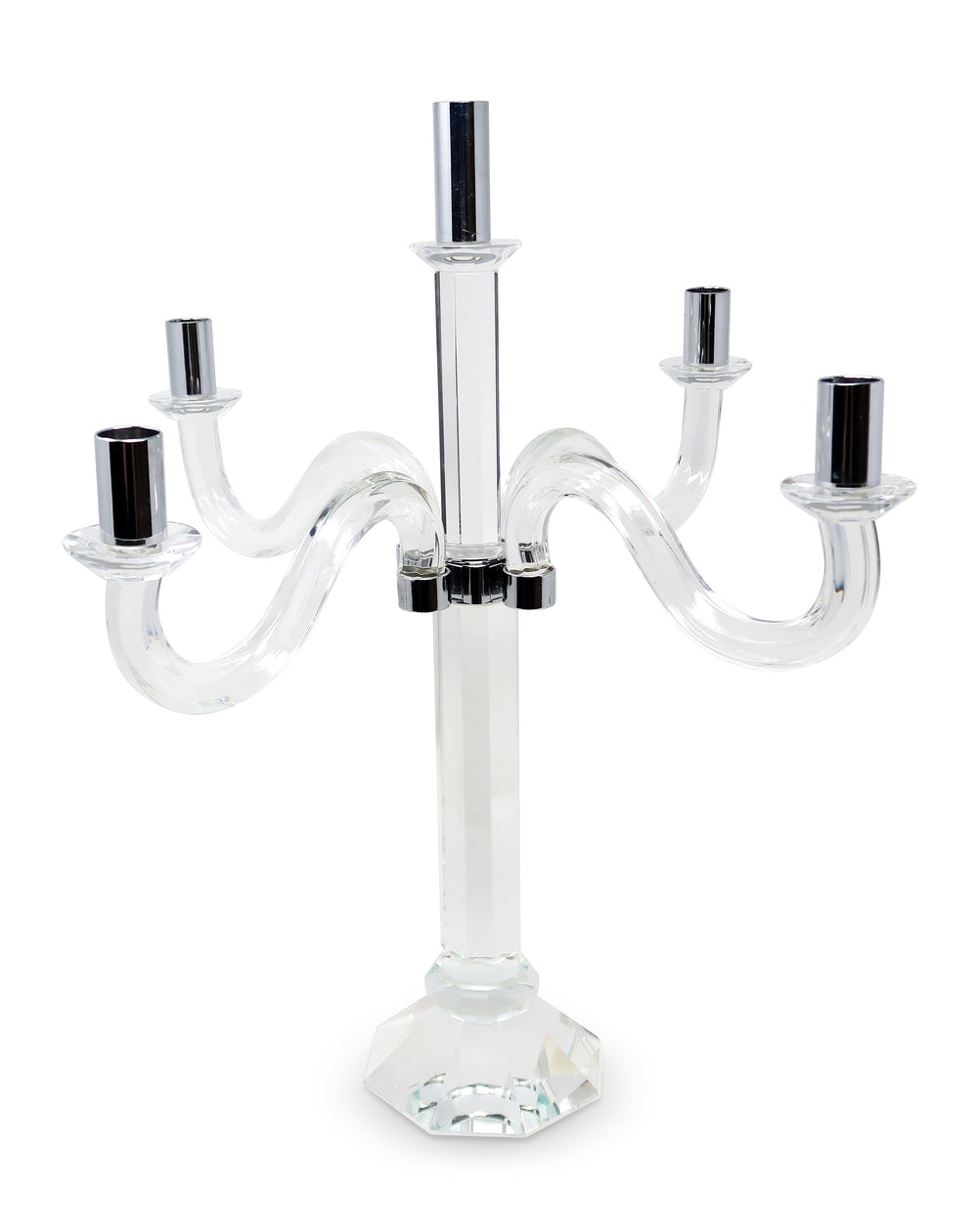 Homeroots 20" Crystal Tabletop Candelabra Candle Holder - Elegant Silver Accents For Chic Home Décor Style   590248