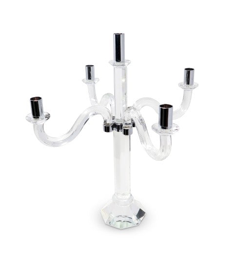 Homeroots 20" Crystal Tabletop Candelabra Candle Holder - Elegant Silver Accents For Chic Home Décor Style   590248