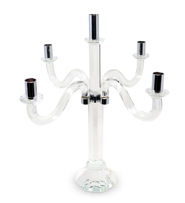 Homeroots 20" Crystal Tabletop Candelabra Candle Holder - Elegant Silver Accents For Chic Home Décor Style   590248