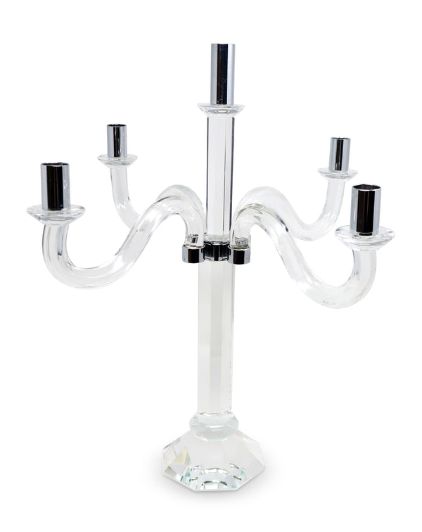 Homeroots 20" Crystal Tabletop Candelabra Candle Holder - Elegant Silver Accents For Chic Home Décor Style   590248