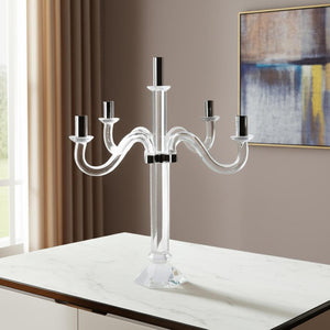 HomeRoots 20" Elegant Clear Crystal Candelabra with Silver Accents - Perfect Centerpiece for Any Occasion 590248