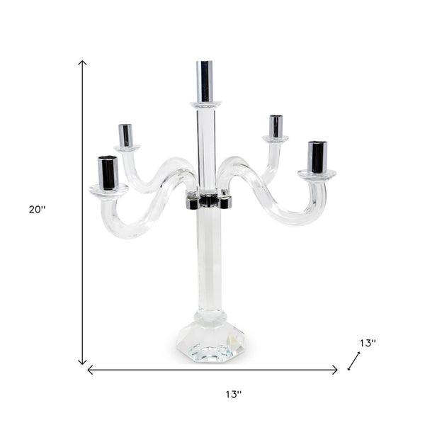Homeroots 20" Crystal Tabletop Candelabra Candle Holder - Elegant Silver Accents For Chic Home Décor Style   590248