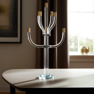 HomeRoots 23" Elegant Clear Crystal Candelabra with Gold & Silver Accents – Perfect Centerpiece for Any Occasion 590249