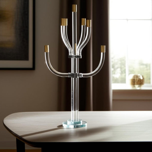 HomeRoots 23" Elegant Clear Crystal Candelabra with Gold & Silver Accents – Perfect Centerpiece for Any Occasion 590249