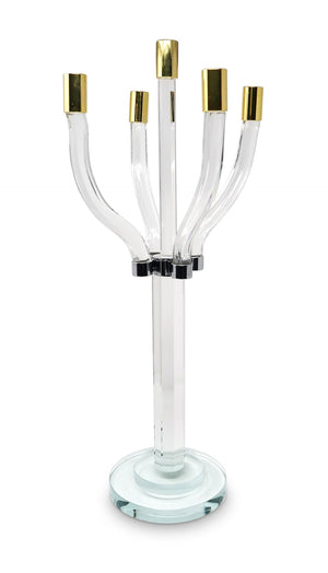 HomeRoots 20" Crystal Tabletop Candelabra with Gold and Silver Accents – Elegant Holder for 5 Taper Candles 590250