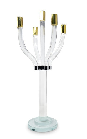 Homeroots 20" Crystal Tabletop Candelabra - Elegant Gold & Silver Candle Holder For Stunning Home Décor   590250