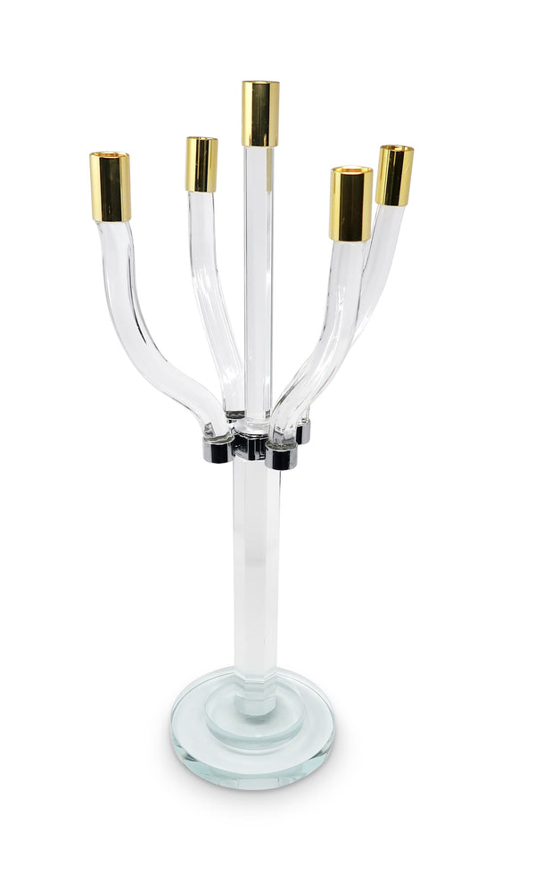 Homeroots 20" Crystal Tabletop Candelabra - Elegant Gold & Silver Candle Holder For Stunning Home Décor   590250