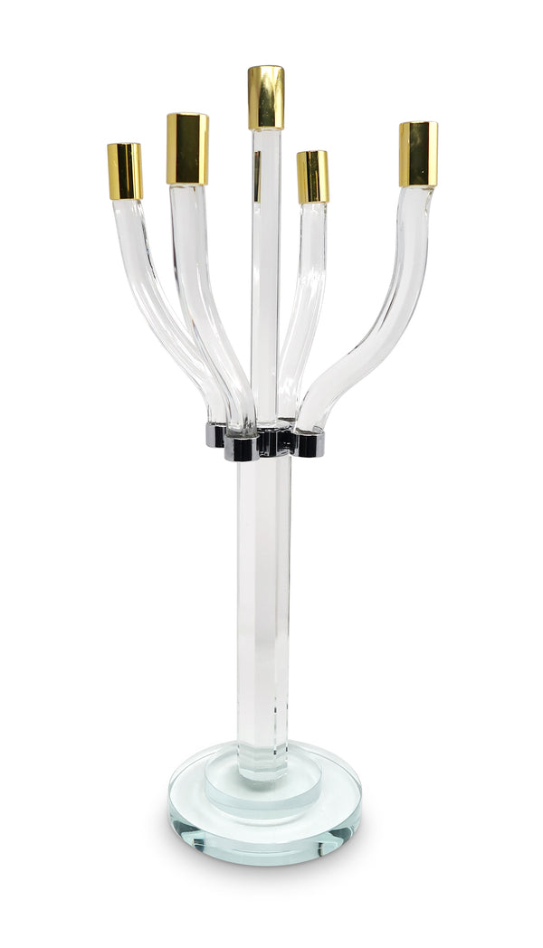 Homeroots 20" Crystal Tabletop Candelabra - Elegant Gold & Silver Candle Holder For Stunning Home Décor   590250