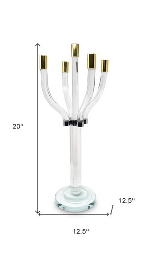 Homeroots 20" Crystal Tabletop Candelabra - Elegant Gold & Silver Candle Holder For Stunning Home Décor   590250