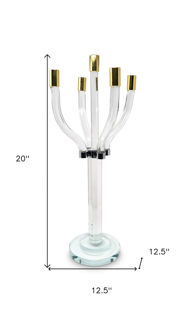 Homeroots 20" Crystal Tabletop Candelabra - Elegant Gold & Silver Candle Holder For Stunning Home Décor   590250