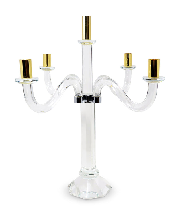 Homeroots 20" Elegant Silver And Gold Crystal Tabletop Candelabra Candle Holder - Stunning Home Centerpiece   590251