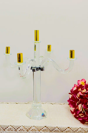 Homeroots 20" Elegant Silver And Gold Crystal Tabletop Candelabra Candle Holder - Stunning Home Centerpiece   590251