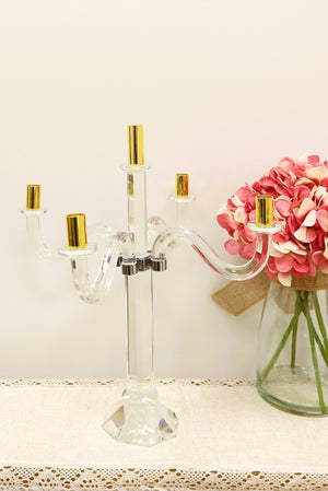 Homeroots 20" Elegant Silver And Gold Crystal Tabletop Candelabra Candle Holder - Stunning Home Centerpiece   590251