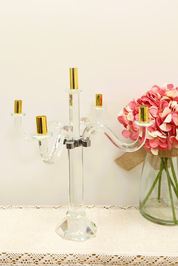 Homeroots 20" Elegant Silver And Gold Crystal Tabletop Candelabra Candle Holder - Stunning Home Centerpiece   590251