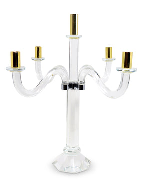 Homeroots 20" Elegant Silver And Gold Crystal Tabletop Candelabra Candle Holder - Stunning Home Centerpiece   590251