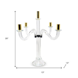 Homeroots 20" Elegant Silver And Gold Crystal Tabletop Candelabra Candle Holder - Stunning Home Centerpiece   590251