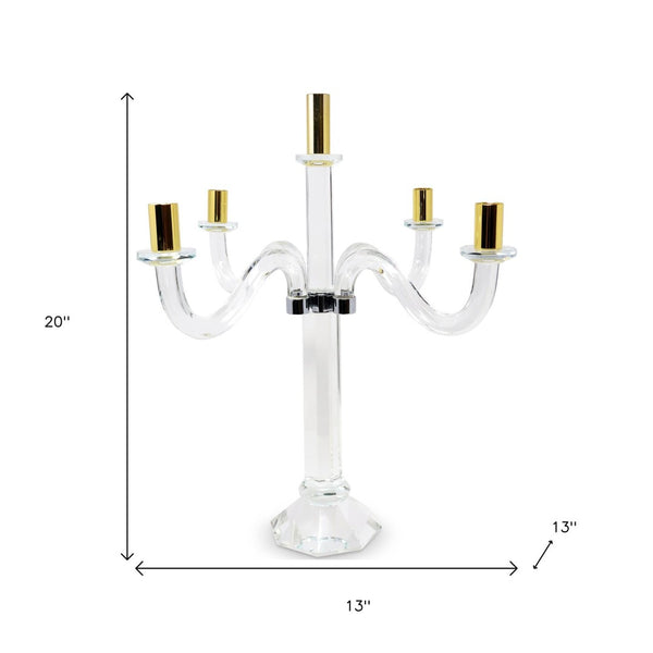 Homeroots 20" Elegant Silver And Gold Crystal Tabletop Candelabra Candle Holder - Stunning Home Centerpiece   590251