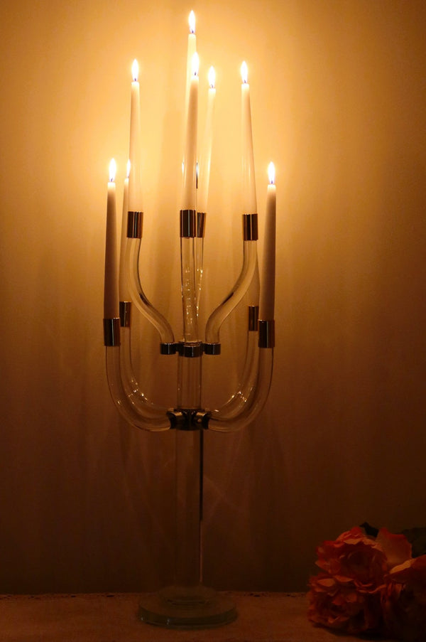 Homeroots 23" Elegant Clear And Silver Crystal Tabletop Candelabra - Stunning Candle Holder For Any Occasion   590252