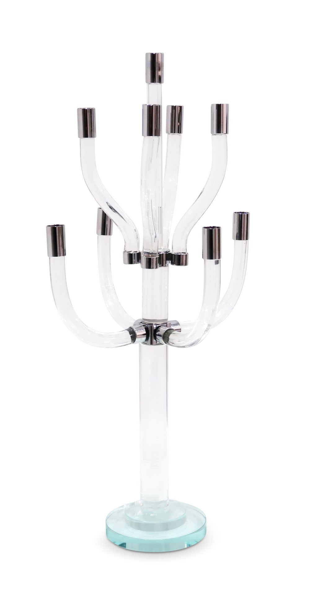 HomeRoots 23" Elegant Clear Crystal and Silver Multi-Arm Candelabra – Stunning Tabletop Centerpiece for Any Occasion 590252