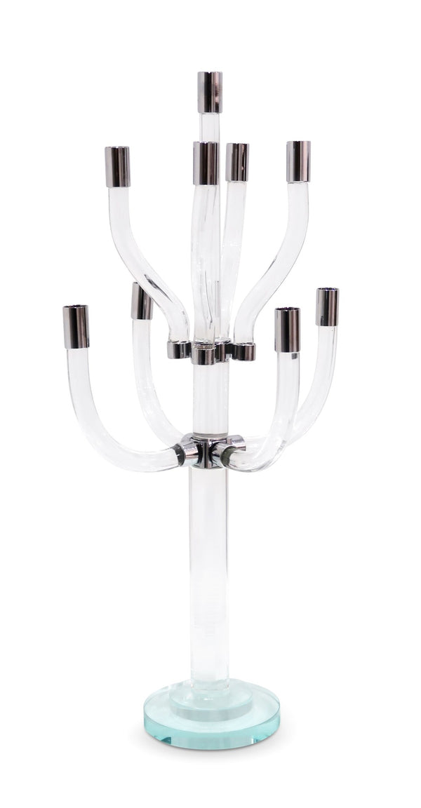 HomeRoots 23" Elegant Clear Crystal and Silver Multi-Arm Candelabra – Stunning Tabletop Centerpiece for Any Occasion 590252
