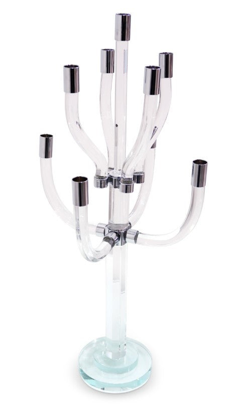 Homeroots 23" Elegant Clear And Silver Crystal Tabletop Candelabra - Stunning Candle Holder For Any Occasion   590252