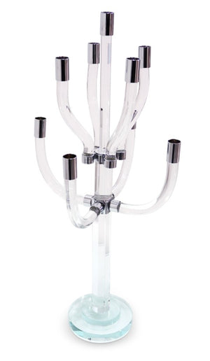 Homeroots 23" Elegant Clear And Silver Crystal Tabletop Candelabra - Stunning Candle Holder For Any Occasion   590252