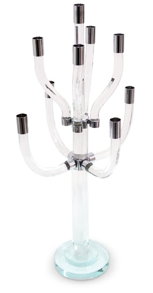 Homeroots 23" Elegant Clear And Silver Crystal Tabletop Candelabra - Stunning Candle Holder For Any Occasion   590252