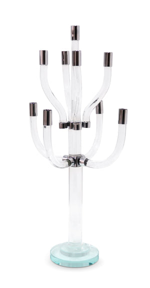 Homeroots 23" Elegant Clear And Silver Crystal Tabletop Candelabra - Stunning Candle Holder For Any Occasion   590252