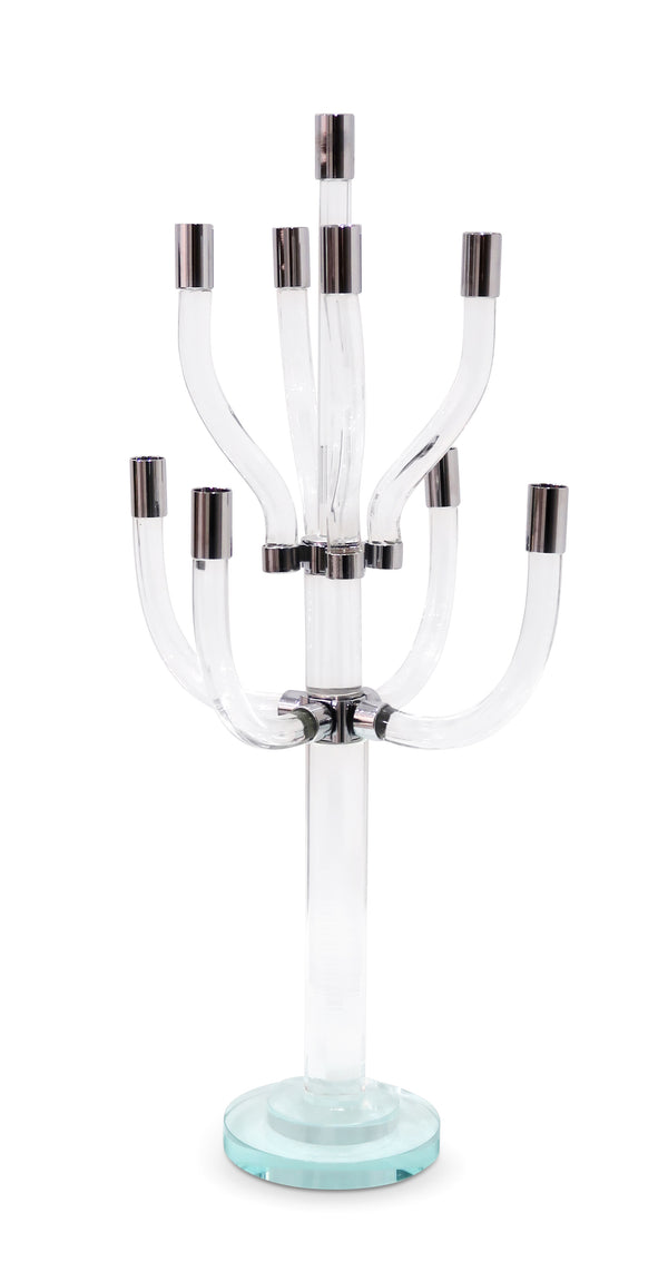 Homeroots 23" Elegant Clear And Silver Crystal Tabletop Candelabra - Stunning Candle Holder For Any Occasion   590252