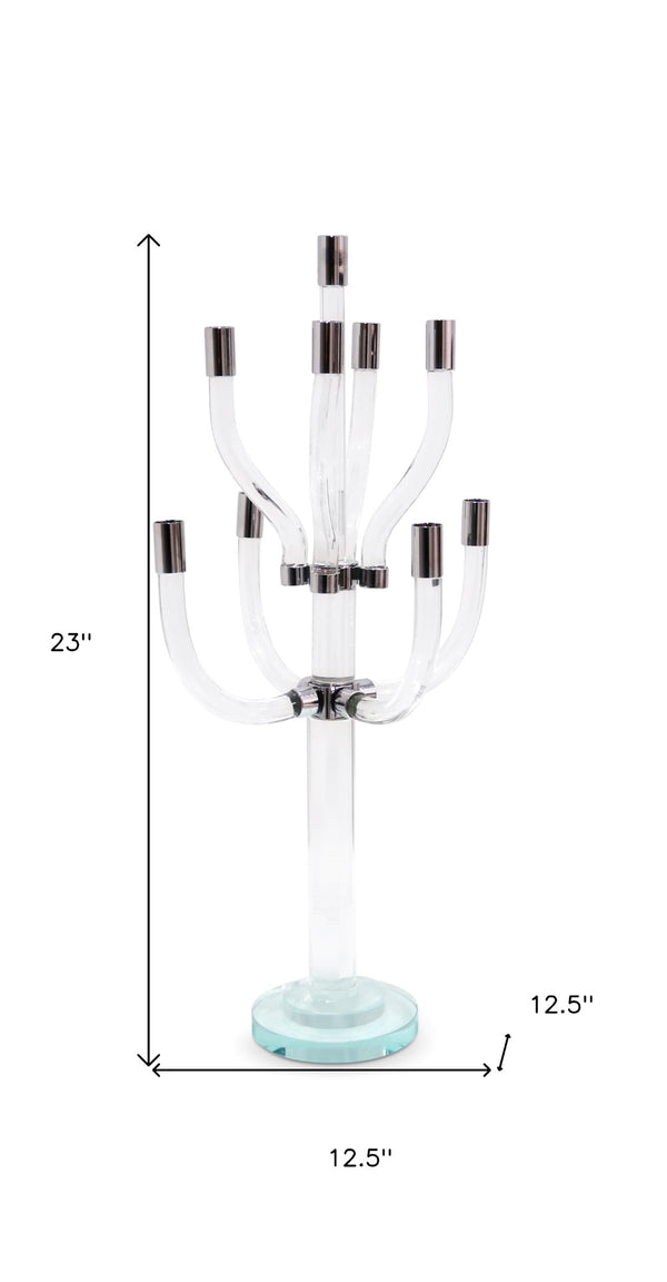 Homeroots 23" Elegant Clear And Silver Crystal Tabletop Candelabra - Stunning Candle Holder For Any Occasion   590252