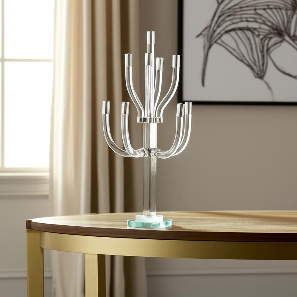 Homeroots 23" Elegant Clear And Silver Crystal Tabletop Candelabra - Stunning Candle Holder For Any Occasion   590252