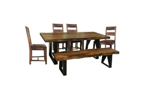 HomeRoots Six Piece Solid Wood Dining Set with Dark Brown Table, Black Metal Base & Comfortable Chairs 590253