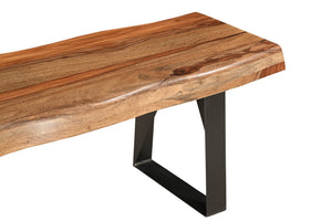 HomeRoots Six-Piece Solid Wood Dining Set with Metal Base - Elegant Brown & Black Design for 6 People! 590255