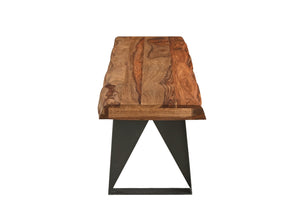 HomeRoots Six-Piece Solid Wood Dining Set with Metal Base - Elegant Brown & Black Design for 6 People! 590255