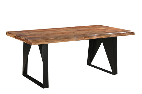 HomeRoots Six-Piece Solid Wood Dining Set with Metal Base - Elegant Brown & Black Design for 6 People! 590255
