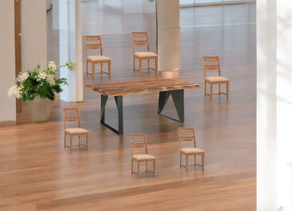 HomeRoots Seven-Piece Solid Wood Dining Set with 6 Comfortable Ladder-Back Chairs for Stylish Gatherings 590256