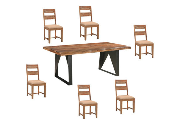 HomeRoots Seven-Piece Solid Wood Dining Set with 6 Comfortable Ladder-Back Chairs for Stylish Gatherings 590256