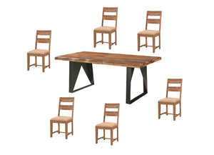 HomeRoots Seven-Piece Solid Wood Dining Set with 6 Comfortable Ladder-Back Chairs for Stylish Gatherings 590256