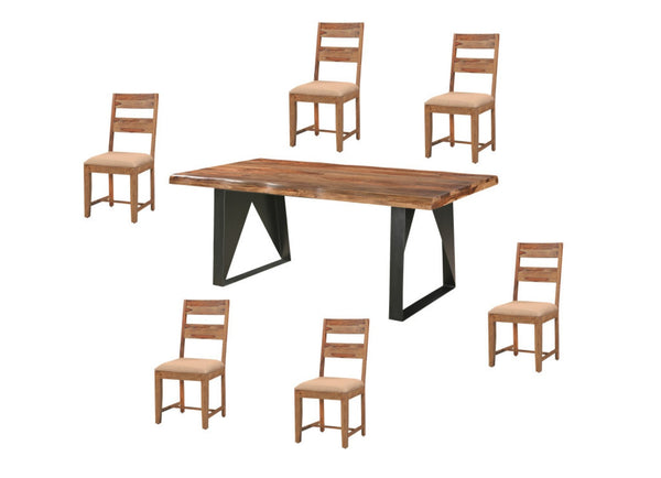 HomeRoots Seven-Piece Solid Wood Dining Set with 6 Comfortable Ladder-Back Chairs for Stylish Gatherings 590256