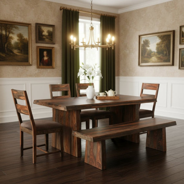 HomeRoots Six Piece Dark Brown Solid Wood Dining Set - Timeless Elegance with Four Comfortable Chairs 590257