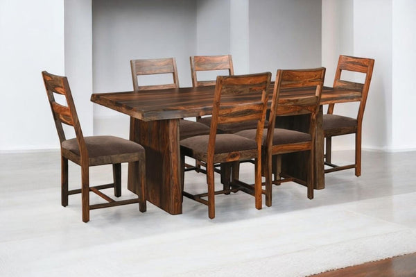 HomeRoots Seven Piece Solid Wood Dining Set in Dark Brown - Classic Table & Six Comfortable Chairs 590258
