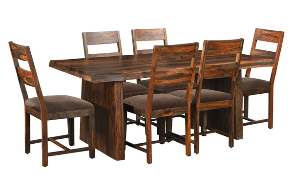 HomeRoots Seven Piece Solid Wood Dining Set in Dark Brown - Classic Table & Six Comfortable Chairs 590258