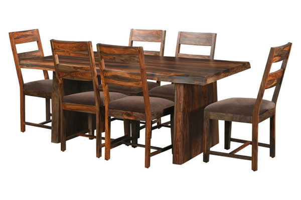 HomeRoots Seven Piece Solid Wood Dining Set in Dark Brown - Classic Table & Six Comfortable Chairs 590258