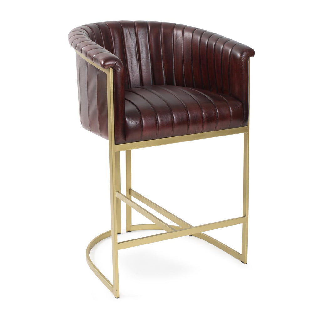 Howard Elliott Iris Leather Chair - Elegant Barrel Design With Rich Leather Upholstery & Chic Matte Gold Legs Brown Leather,Iron 59026-howard-elliott
