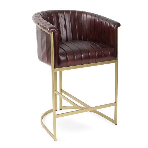 Howard Elliott Iris Leather Chair - Elegant Barrel Design With Rich Leather Upholstery & Chic Matte Gold Legs Brown Leather,Iron 59026-howard-elliott