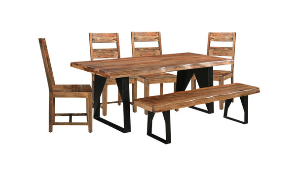 HomeRoots Six-Piece Brown and Black Solid Wood Dining Set with Expandable Table and Four Stylish Chairs 590260