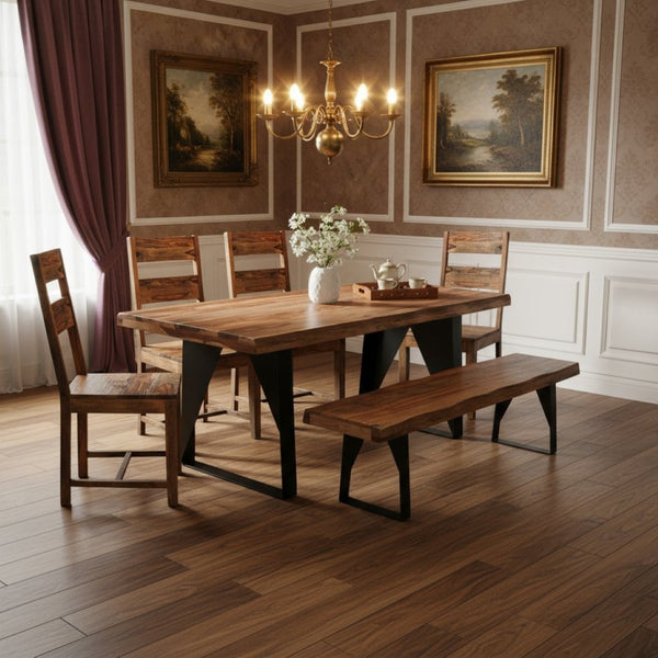 HomeRoots Six-Piece Brown and Black Solid Wood Dining Set with Expandable Table and Four Stylish Chairs 590260