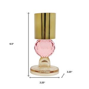 Homeroots Set Of Two Amber Gold & Pink Crystal Taper Candlesticks - Elegant Home Decor Accent Pieces   590268
