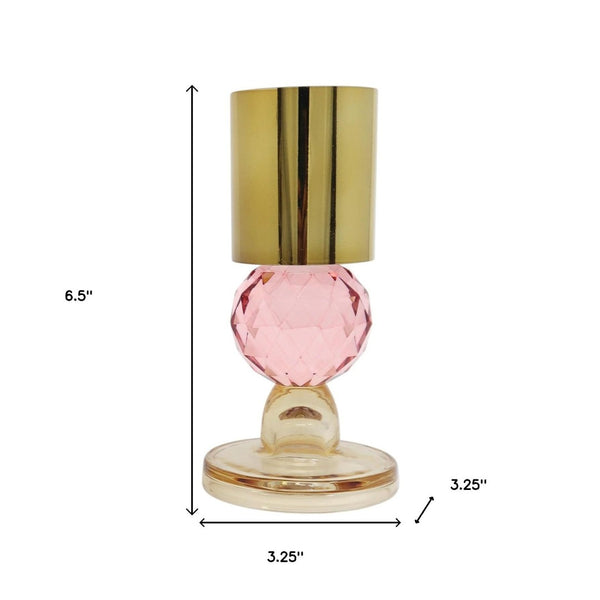 Homeroots Set Of Two Amber Gold & Pink Crystal Taper Candlesticks - Elegant Home Decor Accent Pieces   590268